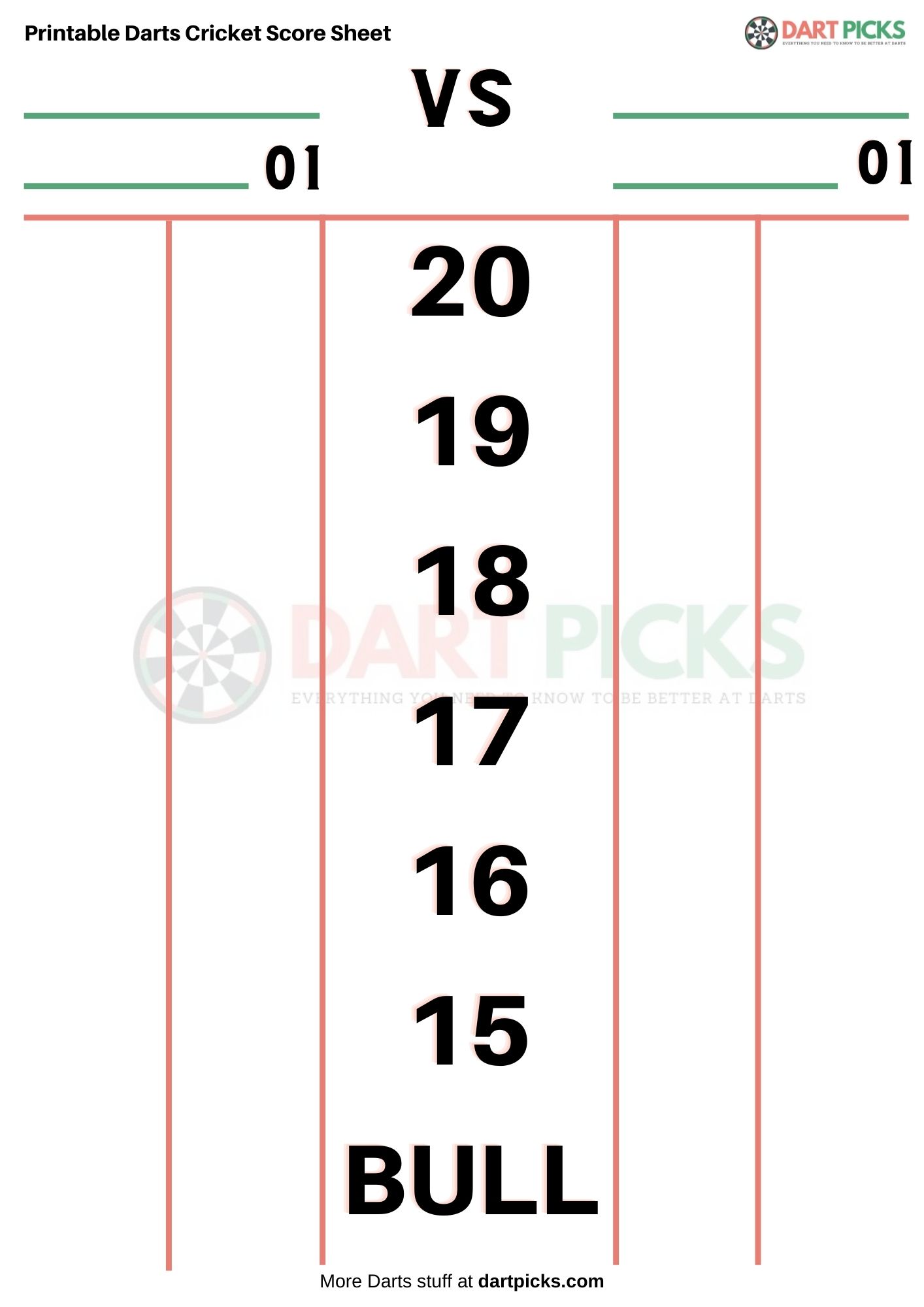 Printable Cricket Darts Score Sheet Kjamarkets