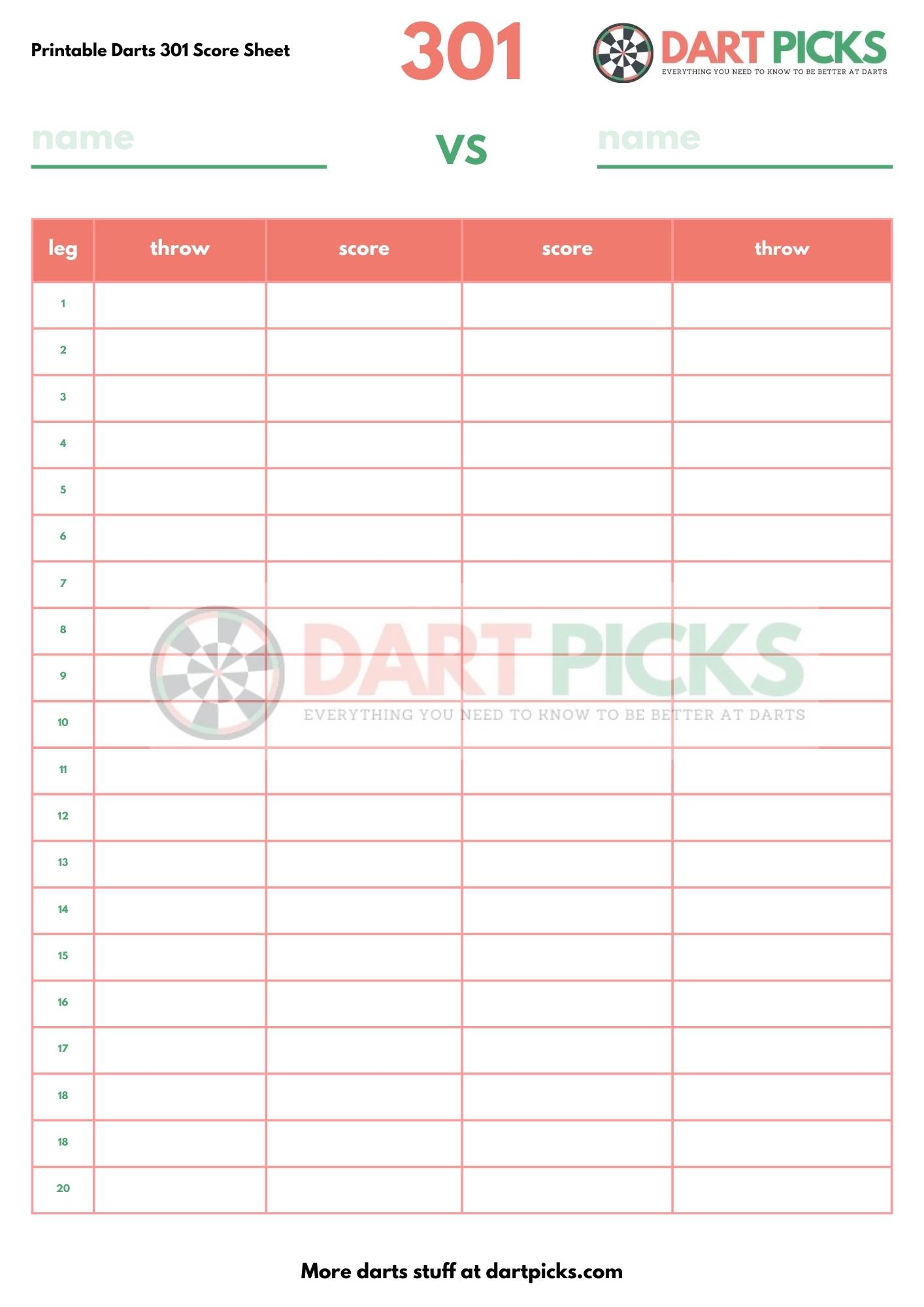 301-darts-score-sheets