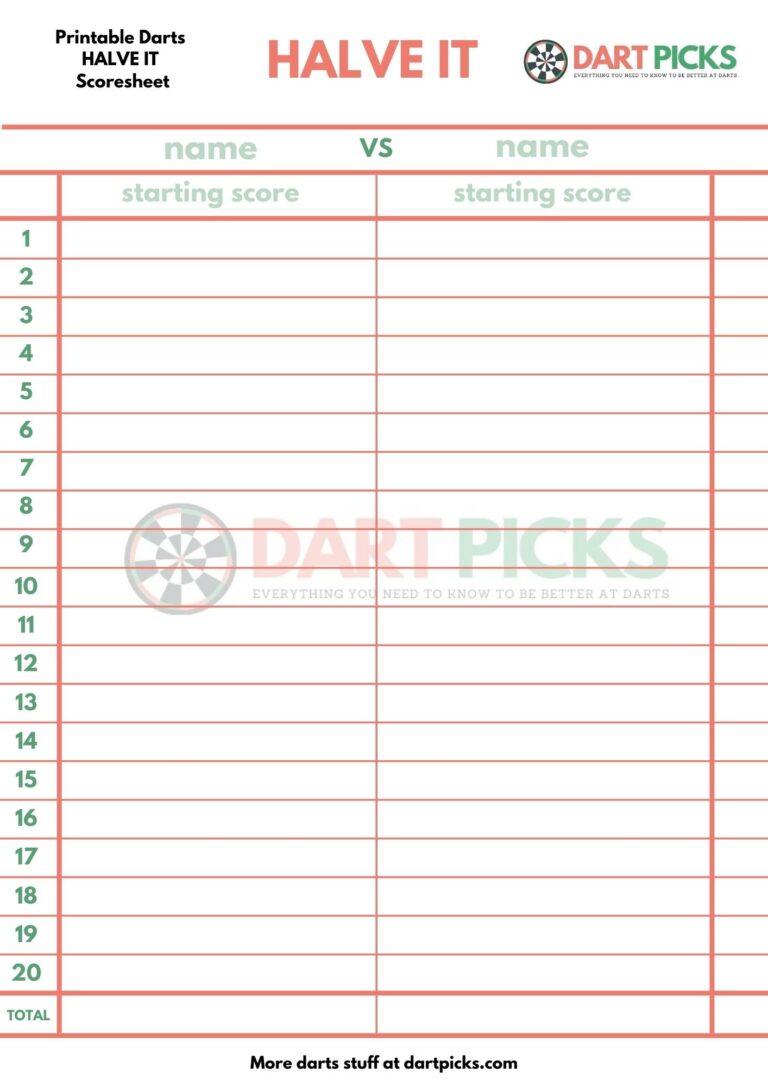 Printable Darts Halve It Scoresheet